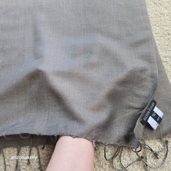 Eileen Fisher Wool Silk Gradient Ombre Lightweight Scarf Brown Ivory - Picture 8 of 9